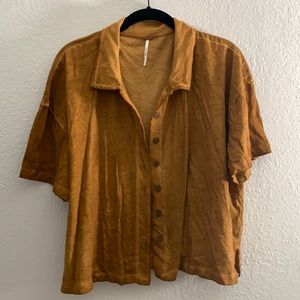 NWOT FREE PEOPLE Short Sleeve Button Down Top